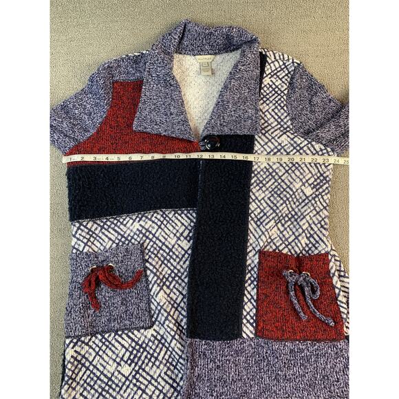 Multiples Cardigan Sweater Patchwork Knit Quirky Blue Red Size XL - Picture 6 of 8
